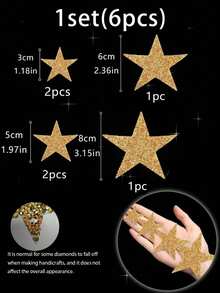 6 件装水晶水钻星形补丁，多尺寸粘性星形补丁，适用于时尚和配饰，可用于修补衣服、鞋子和包包，DIY 装饰配件，适用于服装、牛仔裤、鞋子、包包、帽子，适用于圣诞节、感恩节装饰 - 金色 - 查看 7