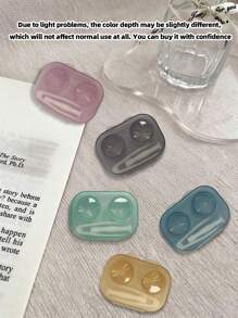 1PC/2PCS/5PCS Retro Chic Candy Color Mini Contact Lens Case Color Contact Lens Case Set With Mirror Compact Portable Immersion Storage Set Eye Contact Lens Color Contact Lens Case
