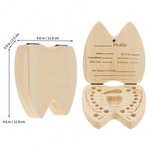 Holz-Zahn-Organizer-Box in Zahnform, Milchzähne-Sammelbox, Nabelschnur-Box, Aufbewahrungsbox für Zahnschätze, Geschenk für Mädchen und Jungen mit 26-Buchstaben-Muster