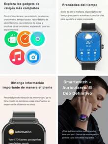 EFFEOKKI Smartwatch D8Pro 2 en 1 con auriculares internos y funda de silicona - Auriculares inalámbricos TWS, auriculares, reloj inteligente con frecuencia cardíaca y deporte compatible con iPhone y Android - negro azabache - Ver 9