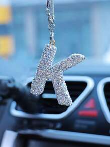 1pc Car Interior Pendant Rhinestone A-Z Letter Car Rear View Mirror Pendant Rear View Mirror Pendant Interior Decoration