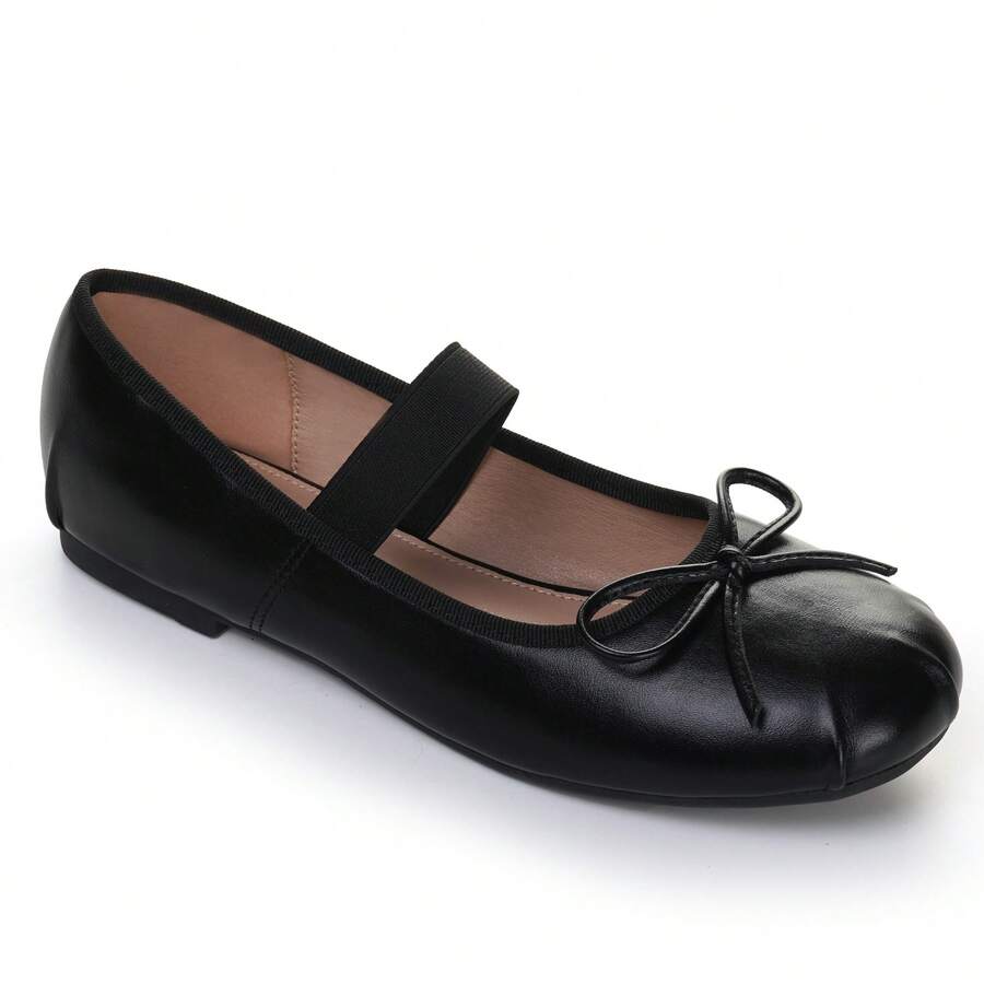 Women's Ballet Flats With Bow Detail And Elastic Strap For Secure Fit - Black - View 1