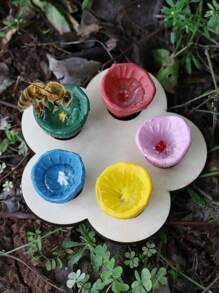 5pcs/Set Colorful Flower & Bee Design Birdbath - Resin Insect Feeder, Attract And Nourish Bees, Suitable For Gardening And Urban Farm Decor