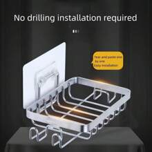 1 pieza Jabonera cuadrada de acero inoxidable, organizador de baño para ducha, estante de pared para jabón con ganchos multifuncionales - Esencial para apartamentos, hogares y baños de dormitorios, lavandería y cocina