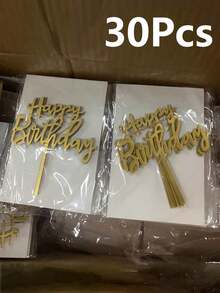 1/10 pièces Joyeux anniversaire Cake Topper en acrylique, décoration de gâteau d'anniversaire, fournitures de décoration de fête, décoration de gâteau avec lettrage moderne pour les idées de décoration de fête d'anniversaire, souvenir parfait pour votre famille et vos amis, Noël - Doré - Voir 10