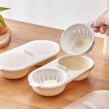 Dual-Cup Microwave Egg Poacher With Clear Lid, Blue Accents - ABS Kitchen Gadget For Perfectly Cooked Eggs, Microwave Egg Cooker