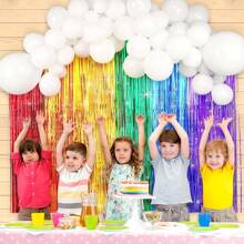 64pcs Rainbow Party Balloon Wreath, Rainbow Cloud Backdrop, Birthday Photo Booth Props, Arch, Tassel Curtain, For Boys, Girls, Kids Birthday, Wedding, Baby Shower, Nursery Decoration
