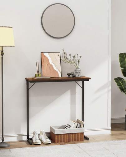  Hzuaneri Tavolo Console, Tavolino da Divano Stretto, Tavolo da Ingresso, Tavolino D'accento, Industriale, Facile da Montare, per Il Soggiorno, 24 x 80 x 80 cm, Marrone Rustico E Nero