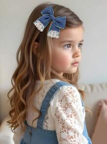 1 pezzo Fermagli per capelli in jeans per ragazze con perle floreali bianche e nastro di raso blu, accessori per capelli boho vintage per primavera/estate, festival, fermagli per capelli eleganti casual, per adolescenti, bambini, feste, uso quotidiano