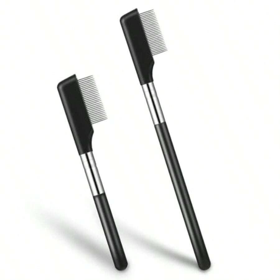 LookEyelash Comb 2 Pack Metal Eyelash Brush Eyelash Comb Lash Brush Separator Eye Makeup Brush Tools For Eyelashes Extension Eyelash Makeup Grooming Tool For Women Girls Cosmetic Travel! - Black - View 1