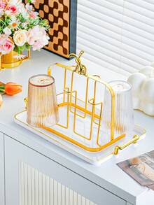 1pc Gold Cup Holder With 6 Storage Racks, Cup Organizer Rack Suitable For Glass Cups, Beer Mugs, Ceramic Mugs Etc., With Drip Tray, Convenient To Use, Minimalist Gold Design, Thick Material, Home Decor And Storage Accessory - Multicolor - View 6