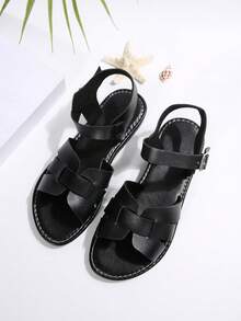 全新优雅简约时尚搭扣装饰中高软底凉鞋，舒适适合户外、度假、通勤，女士平底凉鞋