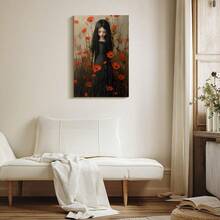 1pc Framed Canvas Poster, Black-Haired Girl, Red Poppy, Surrealism Style Wall Art Canvas Paintings, Ideal Gift For Bedroom Living Room Corridor, Wall Art, Wall Decor, Winter Decor, Room Decoration, 2D Flat Print, Not 3D - Multicolor - View 4