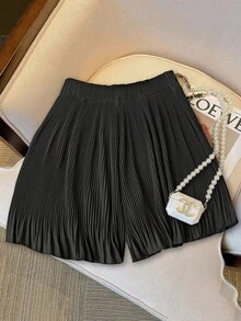 Minifalda plisada de unicolor, de estilo de moda y versátil - Negro - Ver 2