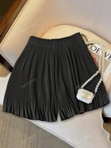 New Fashionable Versatile Pleated Solid Color Mini Skirt Shorts