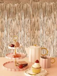 1/2/4pcs Gold Metallic Rain Curtain Backdrop Decoration, Birthday Party Background Hanging Curtain, Birthday Hanging Rain Curtain Decor, Suitable For Birthday Party, Wedding, Festival, Theme Party Background, Photo Prop, Room Wall Decor, Home Decor