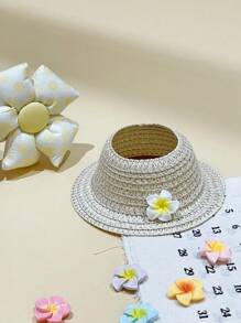 (Hat Only)1pc Doll Hat,Vacation Style/Hawaiian Style Plumeria Straw Hat, Hibiscus Straw Hat, Suitable For Taking To The Beach For Vacation Trips.