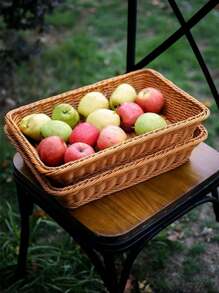 1pc Imitation Rattan Woven Bread Basket, Fruit Basket, Dessert Display Plate, Stackable Tray, Multi-Functional Storage Basket, Hand-Made Storage Basket, Woven Basket, Draining Basket