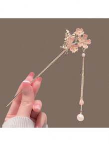 1 Stück Kirschblüten Haarkamm, Vintage Blumen Haaraccessoire für Frauen, elegante Hanfu Haarspange, quastenbesetzter Cheongsam Haarclip