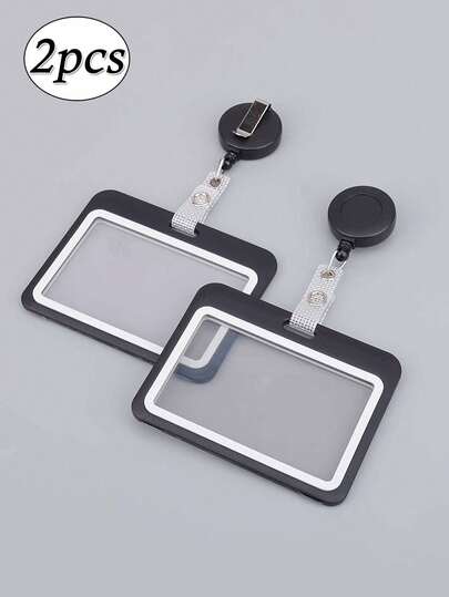 2 个横向黑色按扣卡夹：多用途徽章，可容纳工作证件 - 有单包装或双包装可选，伸缩绳格纹腰带工作标签卡夹徽章，办公用品，学校用品，家居用品，返校礼物