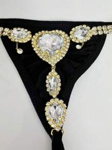 2025 Nova Calcinha Elástica com Borla de Cristal Vermelho, Conjunto de Corpo Maiô Bikini Ajustável com Strass para Mulheres, Lingerie Íntima