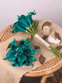 MEHELANY 12pcs/6pcs/1set Turquoise Artificial Calla Lily Flowers, 40cm, PU Material, Fake Flowers, Calla Lily Bouquet, Suitable For Home, Wedding, Indoor/Outdoor Decor, Garden, Party, Boho Style, Holiday, Mother's Day, Birthday Gifts - Blue - View 2