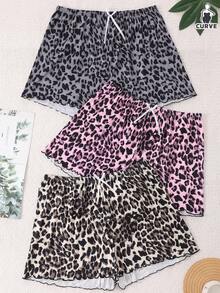 Bộ 3 quần short dệt kim họa tiết da báo cỡ lớn cho nữ mặc ở nhà - Nhiều màu - Xem 1