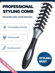 适用于女性和男性的卷发梳，适用于湿发或干发，经典顺发梳 9 排，适合自然浓密的头发，1 件吹干造型分离、塑形、定义卷发工具旅行刷毛通风发刷，适用于男性和女性，带球头刷毛的通风刷适用于湿短卷直发，快速吹干 - 彩色 - 查看 5