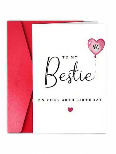 1pc Premium Quality 40th Birthday Greeting Card For Best Friend, Smooth Writing Back, White Background With Pink Accents, Perfect Milestone Celebration Gift, Suitable As School Supply Or Back-To-School Present