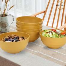 Wheat Straw Bowls Set 60 OZ Unbreakable Large Cereal Bowls Set Of 6 Microwave And Dishwasher Safe Bowls Big Bowls For Apartment And Dorm  Soup Bowl For Serving Oatmeal And Salad Yellow - 黃色 - 查看 7