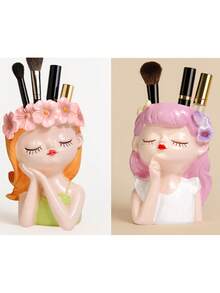 1/2个树脂花朵化妆刷收纳盒 - 可爱梳妆台收纳盒，适用于书桌、梳妆台和浴室 | 妇女节、毕业典礼、生日、夏季清新、海滩度假、浴室、卧室的完美礼物，大容量 - 彩色 - 查看 12