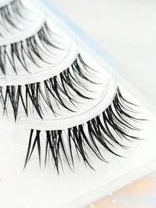 5pcs Cartoon Style False Eyelashes, One Piece Eyelash Extensions With Transparent Natural Look, Dense & Curly Design, Suitable For Beginners, Reusable - 尖刺漫畫睫毛 2 - 查看 5