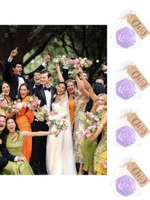 18 cái/bộ, Quà tặng tiệc cô dâu Gương thiết kế hoa hồng Gương nhựa nhỏ gọn Thiệp cảm ơn cô dâu kèm túi Organza Quà tặng tiệc cưới Quà tặng phù dâu cho khách Đồ dùng tiệc cưới - Màu tím - Xem 2