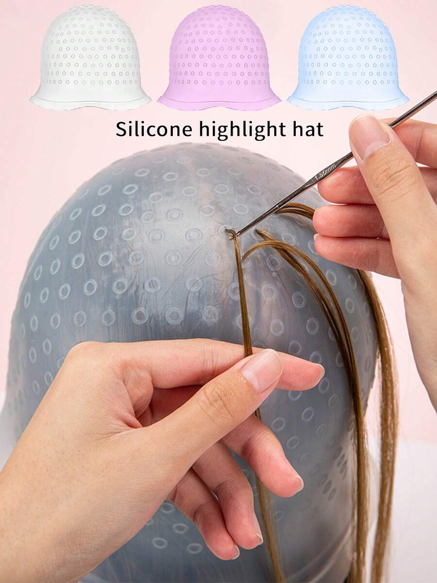 Silicone Hair Dye Cap With Hook, DIY Hair Dye Cap, Professional Reusable Hair Dye Cap, Silicone Hair Dye Highlight Cap For Highlights And Hair Dyeing,Back To School,Travel Holiday Essentials,Hair Accessories For Women - Multicolor - View 1