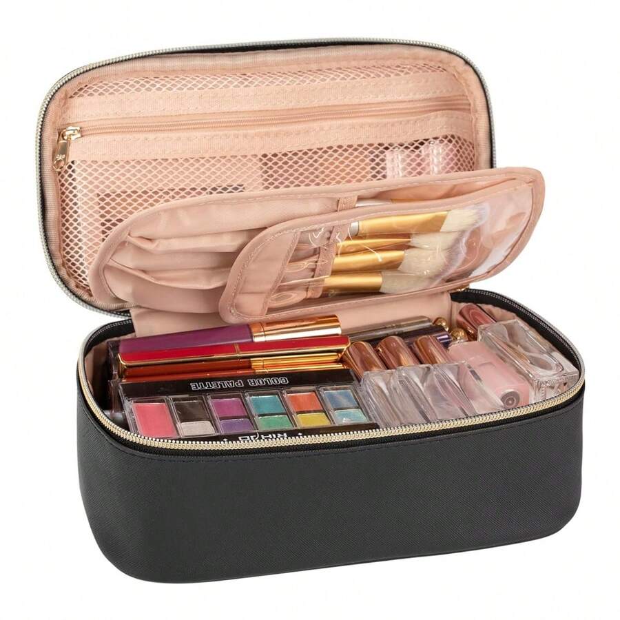 Local Delivery-OCHEAL Small Cosmetic Bag,Portable Cute Travel Makeup Bag For Women And Girls Makeup Brush Organizer Cosmetics Pouch Bags - 01-黑色 - 查看 1