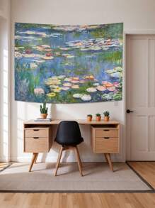 1 buc tapiserie de perete cu nufăr Monet, poster de artă florală verde cu plante pentru dormitor, femeie și bărbat, mic iaz cu flori naturale, tapiserii de acuarelă pentru decor de dormitor în cameră, decor școlar, surpriză școlară, decor de dormitor, înapoi la școală