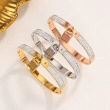 1pc Fashion Luxury Charm Stainless Steel Gold Silver Rose Gold Lock Bracelet Suitable For Women's Daily Wear