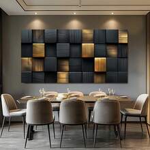 2D 平面现代金色和黑色块帆布墙艺术，复古墙艺术，适用于客厅、卧室、厨房和浴室的墙艺术装饰，无框架