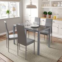 Jooli H Dining Table And Chairs Set 4, 120cm Glass Table With 4 PU Leather Upholstered High Back Chairs Modern Dining Room Sets For Home Kitchen, Grey - Grey - View 1