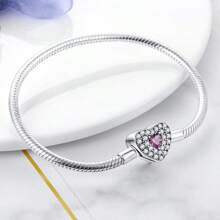 PARCOM 1pc Heart-Shaped Silver Plated Bracelet, Fashionable & Charming New Design, Multifunctional DIY Beaded & Pendant Jewelry Making Accessory, Suitable For Daily Wear And Gift-Giving, Perfect Bracelet Jewelry Gift For Birthday, Festivals