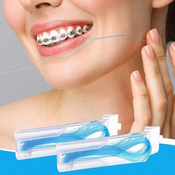 1 caja de hilo dental, conveniente para limpiar los espacios entre los dientes durante el tratamiento de ortodoncia