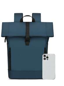 Nylon Fabric Large Capacity Multi-Pocket Casual Backpack - Blue - View 5