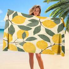 1 Stück große Zitronengrove Strandtuch - leuchtend gelbe Zitronen und grüne Blatt geometrisches Muster, weicher Microfaser Frottee, Strand- und Badetuch für Meer, sehr saugfähig, überdimensional rechteckiges Tuch für Pools, Strände, Sommer und Küstenaktivitäten