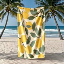 1 Stück große Zitronengrove Strandtuch - leuchtend gelbe Zitronen und grüne Blatt geometrisches Muster, weicher Microfaser Frottee, Strand- und Badetuch für Meer, sehr saugfähig, überdimensional rechteckiges Tuch für Pools, Strände, Sommer und Küstenaktivitäten