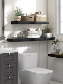 1 chiếc kệ treo tường bằng gỗ composite, kiểu dáng đồng quê, làm từ gỗ và nhựa, thích hợp trang trí tường trong phòng tắm, nhà bếp, văn phòng. - màu đen - Xem 2