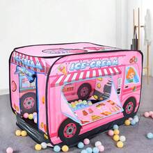 粉色冰淇淋车弹出式游戏帐篷，儿童假装甜点车主题游戏屋，适合室内和室外，即时安装弹出式帐篷，配有便携包，是送给男孩和女孩的理想礼物 - 粉色 - 查看 4