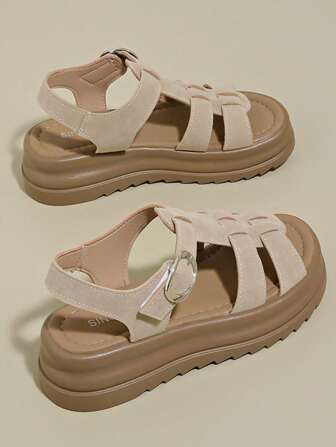 Women's Thick Sole Sandals - Soft, Comfortable, Elegant, Versatile, Durable, Thick Sole, Solid Color Design, Adjustable Buckle, Casual Shoes, Elegant Shoes, Comfortable Shoes