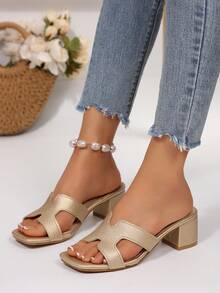 女士时尚百搭金色露趾高跟凉鞋，优雅适合度假、休闲、婚礼、派对、情人节礼物