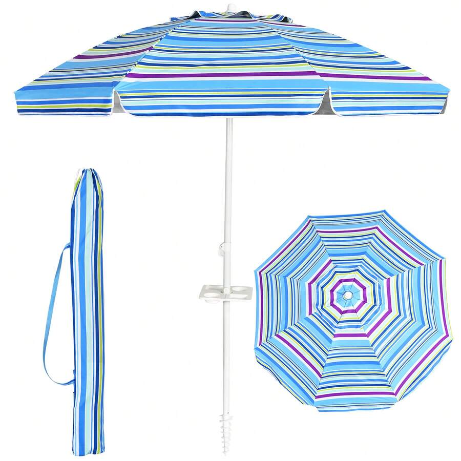 Lifezeal 7.2 FT Portable Beach Umbrella Tilt Sand Anchor Cup Holder With Carry Bag Green - Royal Blue - View 1