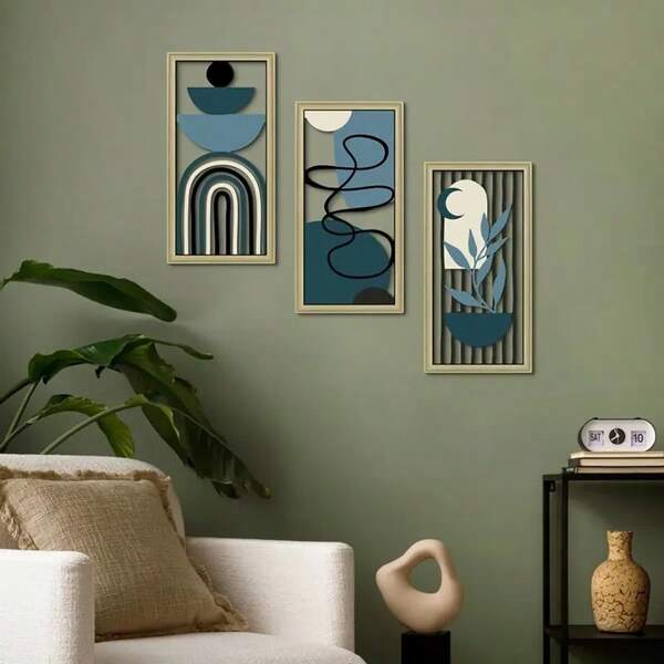 Set de 3 decoraciones de pared de arte de madera bohemio, carteles colgantes de madera vintage para decoración de pared interior/exterior, adecuado para colgar en hogares, baños, salas de estar y oficinas